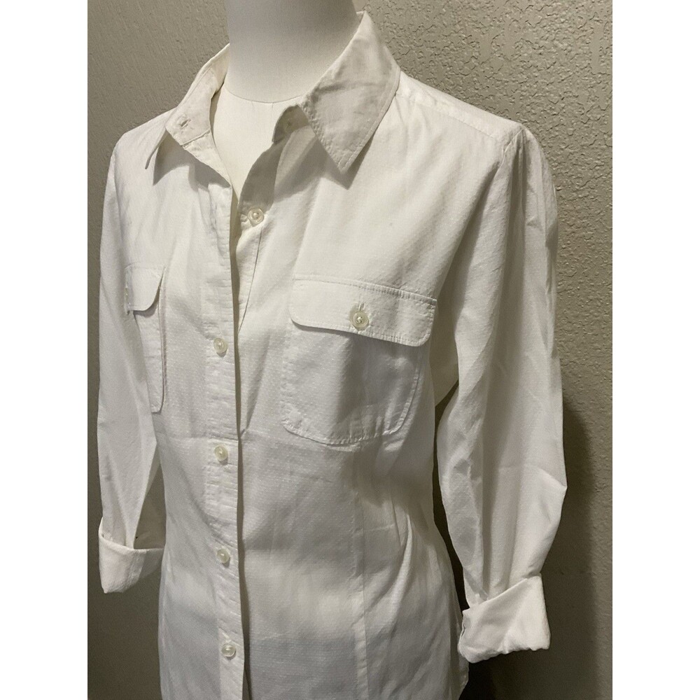 LOFT, Long Sleeve, Button Down, White Pique Material, Size: M - Picture 4 of 8